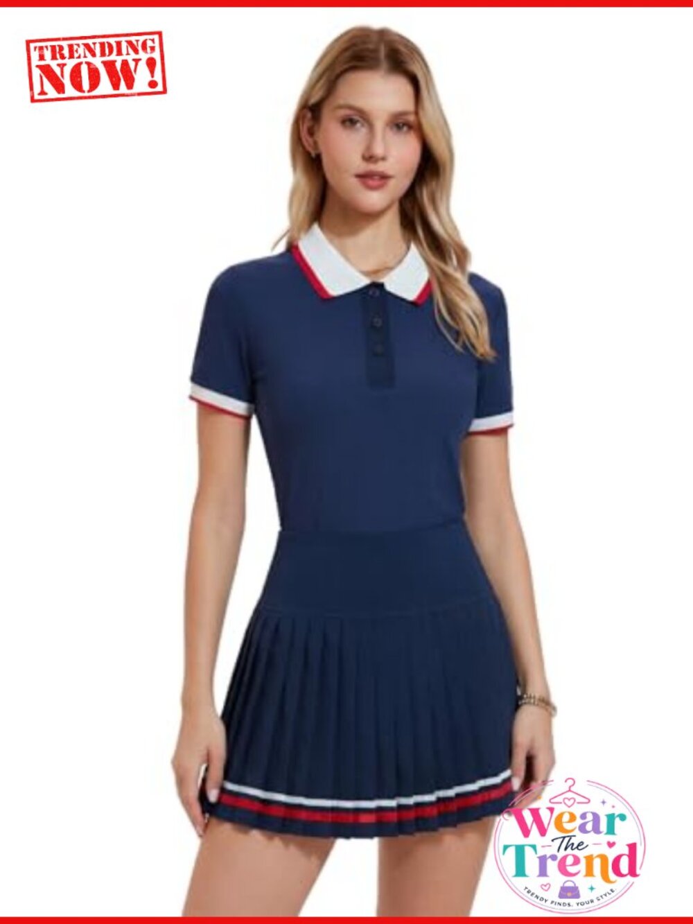 Women's 2 Piece Tennis Skirt Set Polo Pleated Skort with Pockets Golf Athletic